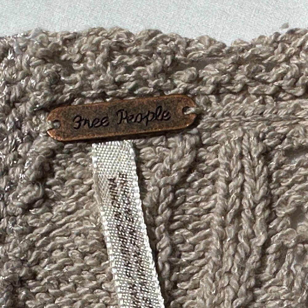 Free People Boho Crochet Tie Open Back S Top Stone Beige Tan Long Sleeves EUC - Picture 4 of 13